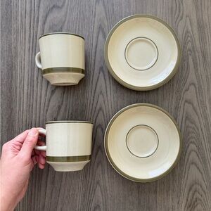 Vintage -Elegant Cream and Green Mug and Saucer Set of 2